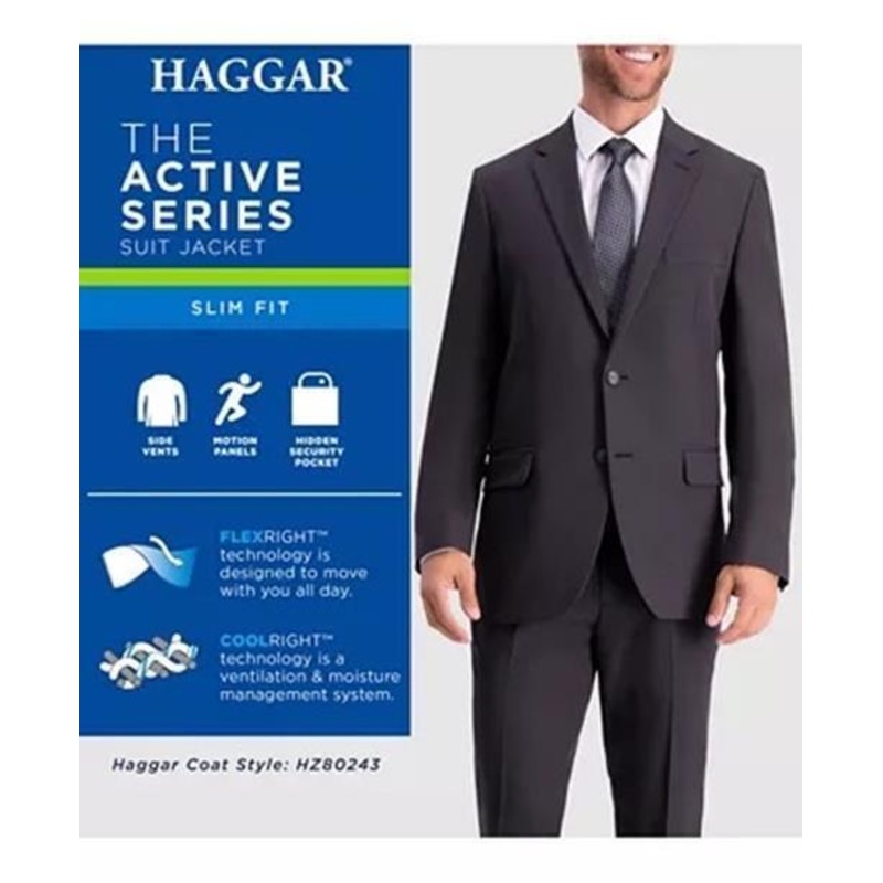 Haggar Active Mens Slim Fit Suit Jacket 40L Black Jacket Only
