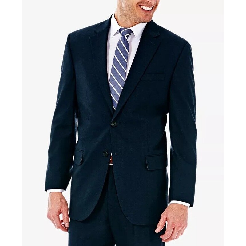 HAGGAR J.M. Mens Regular Fit Stretch Sharkskin Suit Jacket 40R Navy Blue