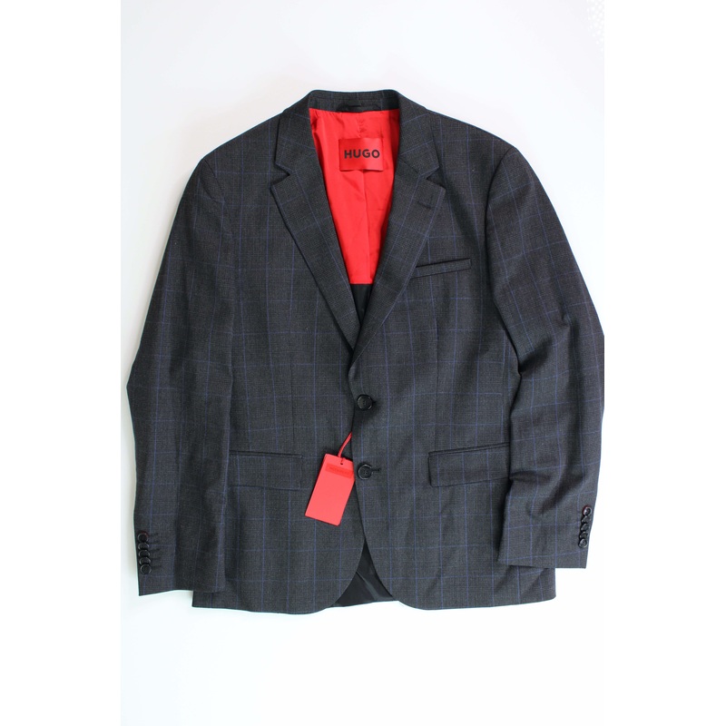 HUGO BOSS Men's Suit Jacket 36R Charcoal Plaid Modern Fit Wool