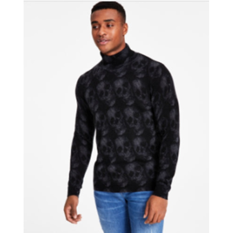 INC International Concepts Mens Turtleneck Regular-Fit Sweater Skull Black Large
