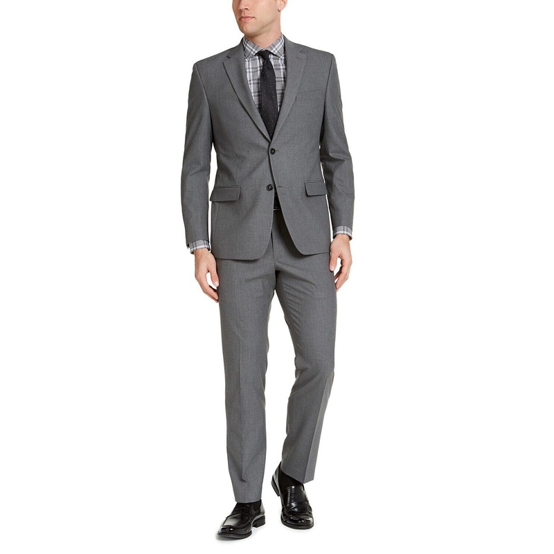 IZOD Men's Classic-Fit Suit Grey Solid 40L / 34 x 34 Flat Front Pant