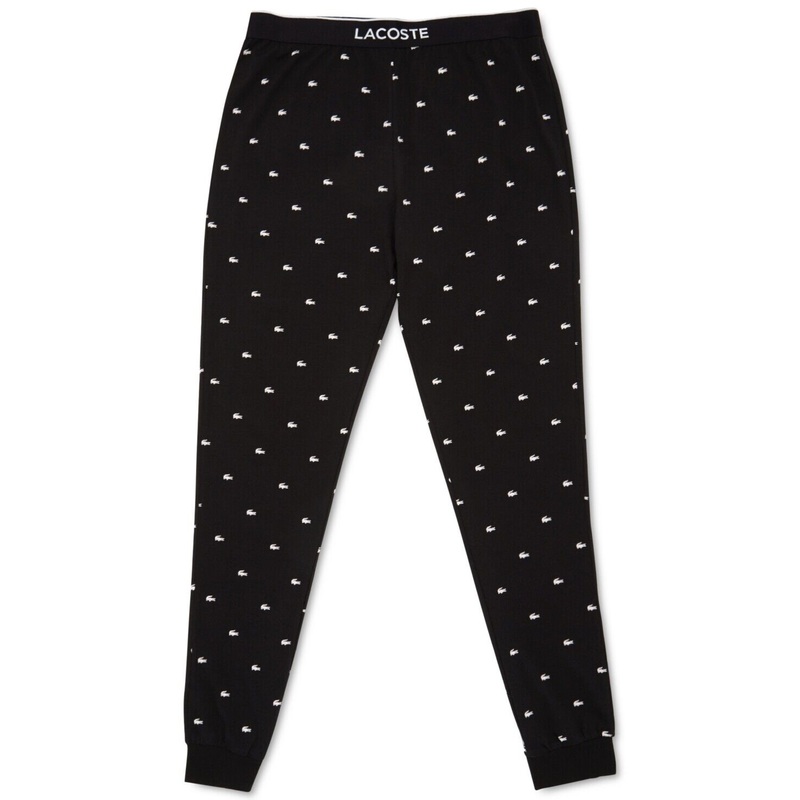 Lacoste Mens Printed Pajama Pants Joggers Black Medium