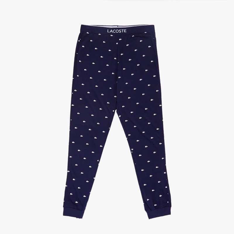 Lacoste Mens Printed Pajama Pants Joggers Navy Small