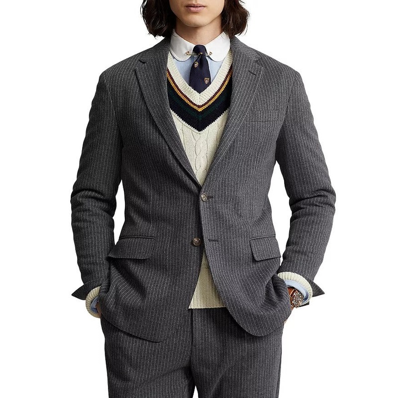 Polo Ralph Lauren Polo Soft Pinstripe Knit Suit Jacket Sport Coat 40R Grey