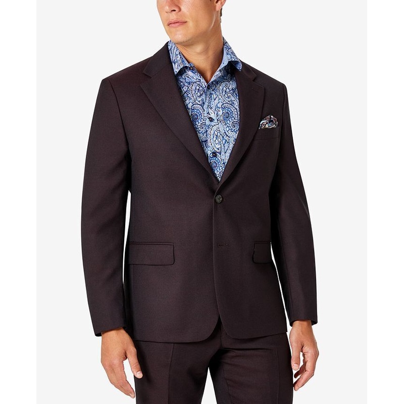 TALLIA Men's Classic-Fit Wool Suit Jacket 36S Wine Burgundy Two Button