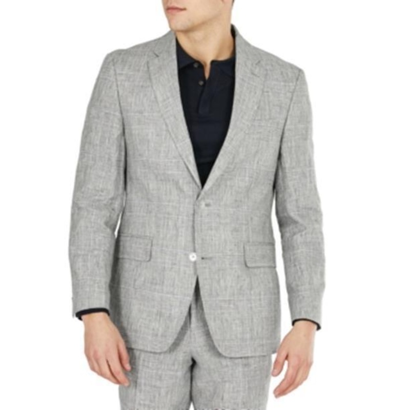 Tommy Hilfiger Linen Modern Fit Sport Coat 44L Grey Plaid