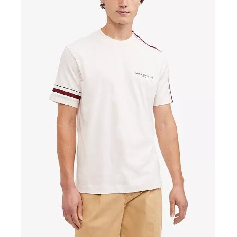 Tommy Hilfiger Men's Global Stripe Short Sleeve T-shirt White XS