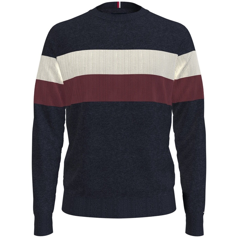 Tommy Hilfiger Mens Colorblocked Striped Sweater Desert Sky XL