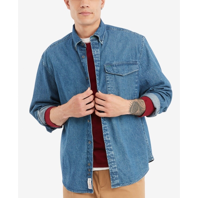 Tommy Hilfiger Mens Zairi Denim Overshirt Jacket Indigo Wash XL