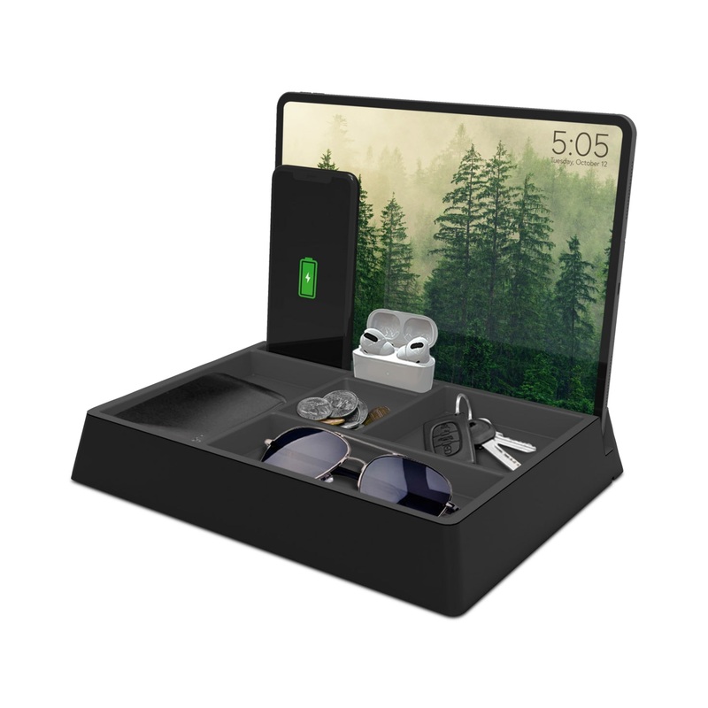 Adventure Mens Tech Dresser Valet Organizer Tray Box Charging Station Black