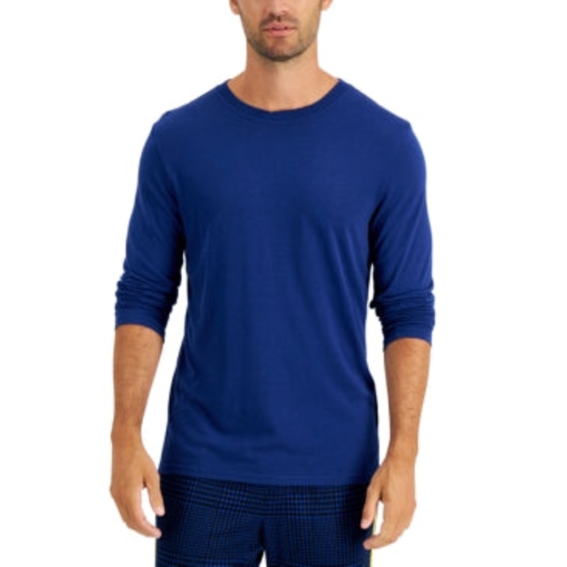 Club Room Mens Chatham Knit Long Sleeve Pajama Shirt Blue Large