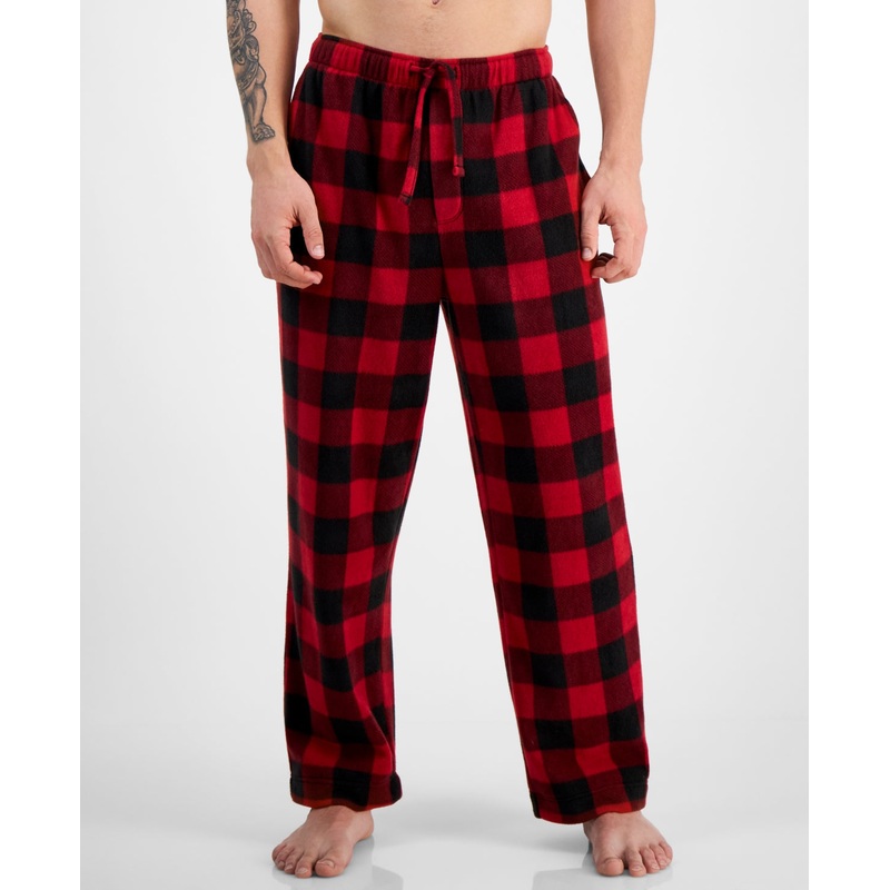Club Room Mens Tartan Fleece Pajama Bottoms Red Black Large
