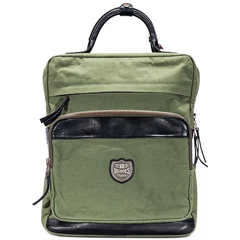 Heroes Motors Men's Small Backpack Canvas / Leather Green