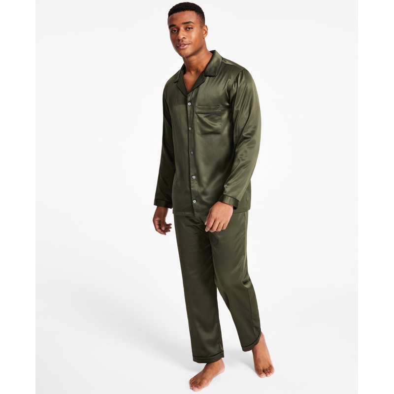 INC International Concepts Mens 2 Piece Tipped Pajama Set Forest Green Medium