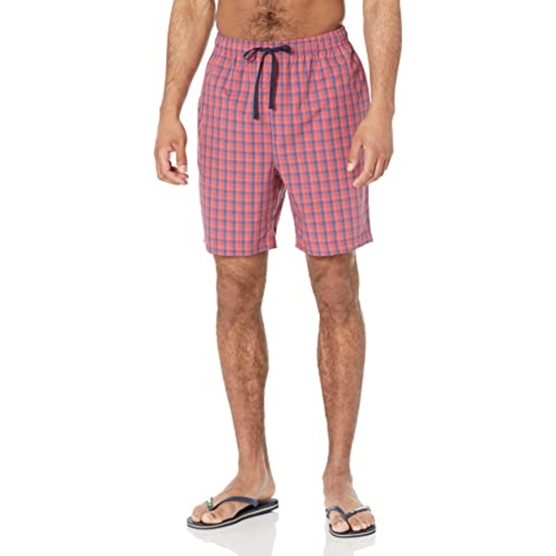 Nautica Men's Classic Fit Plaid Cotton Sleep Shorts Sailor Red Small