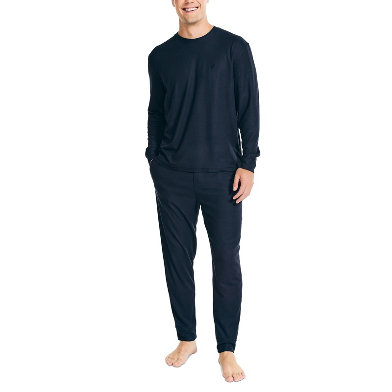 Nautica Mens 2 Pc Relaxed Fit Thermal Waffle Knit Pajama Set Navy XL