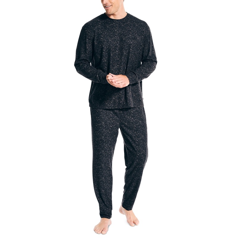 Nautica Mens 2 Pc Relaxed Fit Waffle Pajama Set Charcoal Heather Large