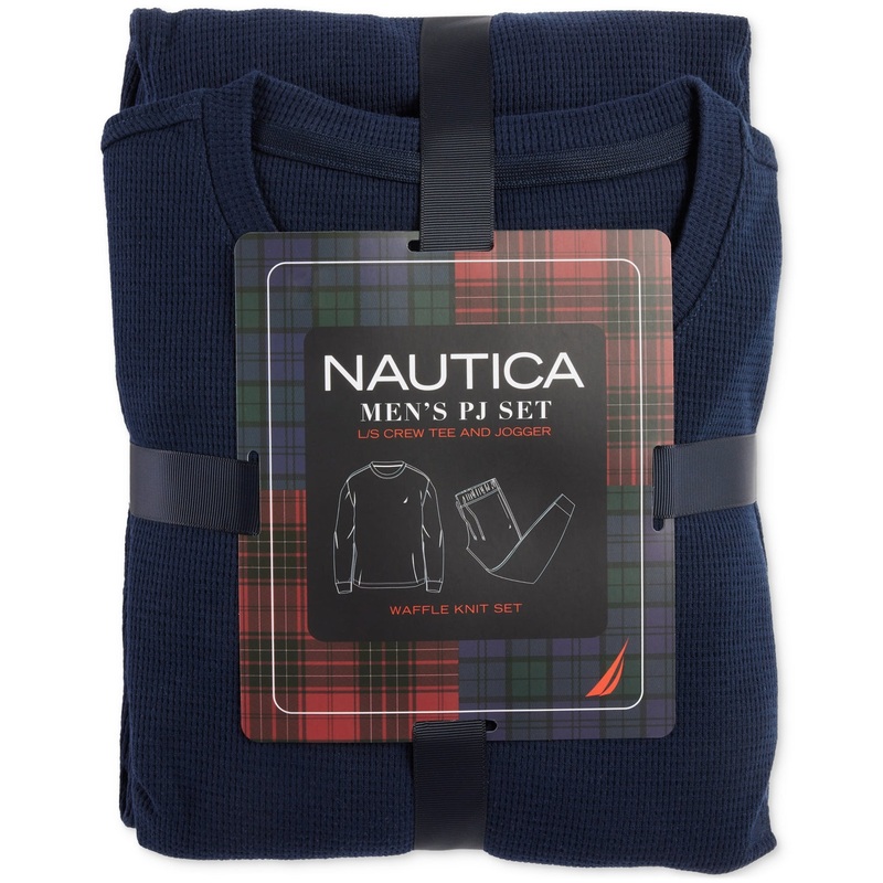 Nautica Mens Waffle Knit Thermal Pajama Pant Set Navy Camo Large