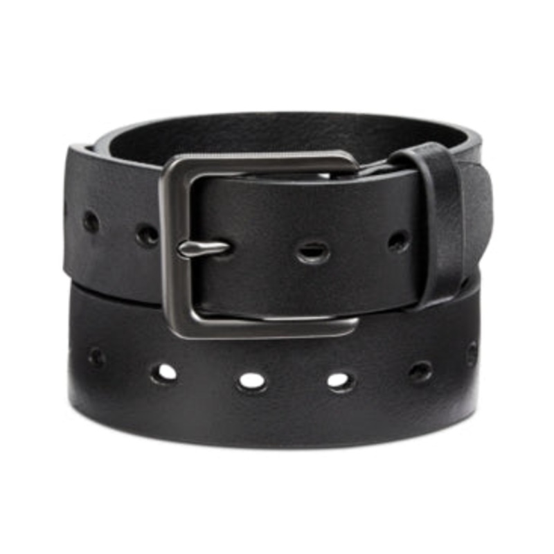 Perry Ellis Men's Black Perforated Leather Belt  30
