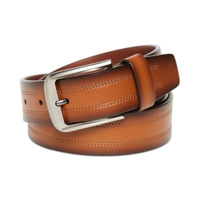 Perry Ellis Men's Double Stitch Casual Belt  Brown 38