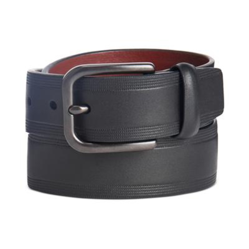 Perry Ellis Men's Embossed Black Casual Belt 30