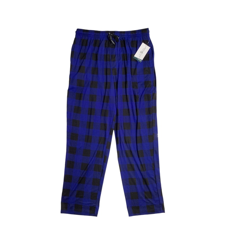 Perry Ellis Portfolio Men's Deluxe Buffalo Plaid Pajama Pants Blue Black Large