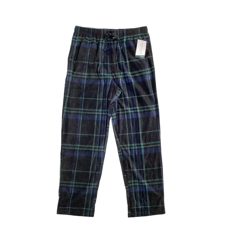 Perry Ellis Portfolio Men's Fleece Pajama Pants Black Green Plaid Large