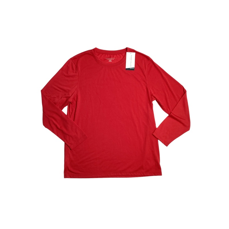 Perry Ellis Portfolio Men's Solid Long Sleeve Crewneck Pajama Shirt Red Large