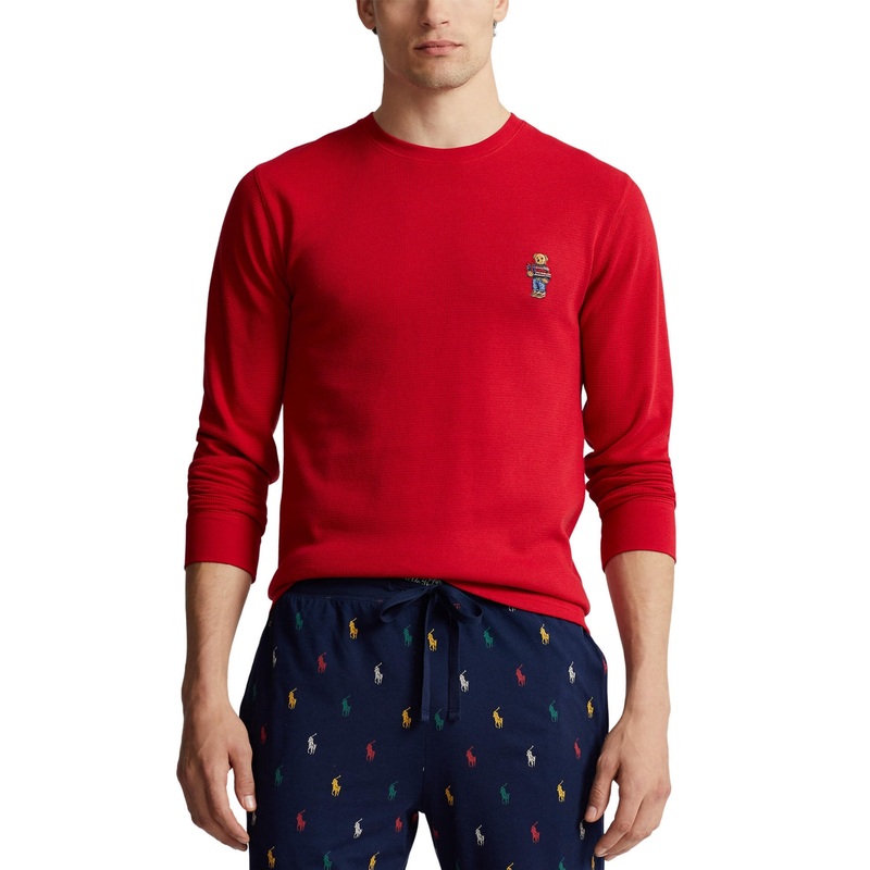 Polo Ralph Lauren Mens Waffle-Knit Thermal Shirt Park Avenue Red Bear Medium