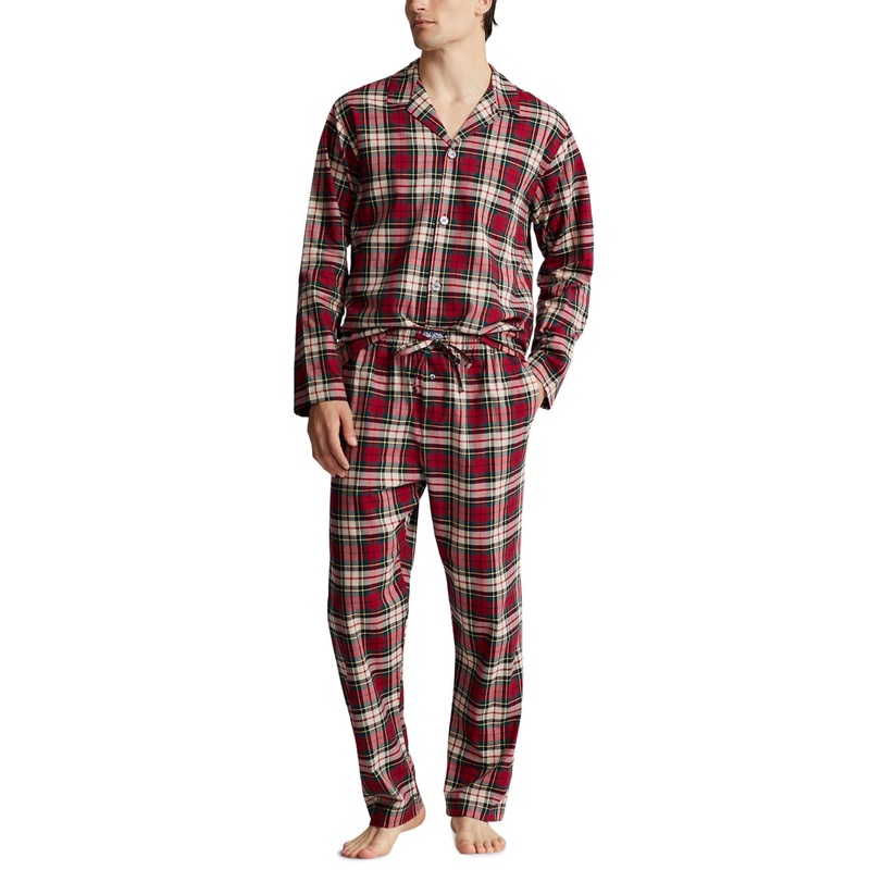 Ralph Lauren Polo Men's Plaid Flannel Button Down Pajama Set Red  Small