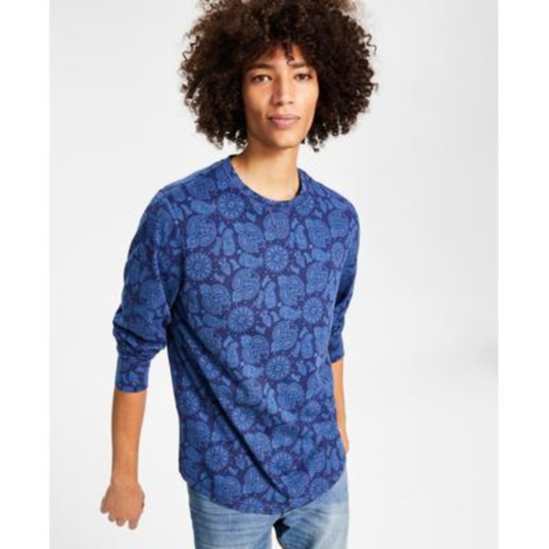 Sun Stone Mens Bandana Print Long Sleeve Knit Shirt Navy Academy Blue XL