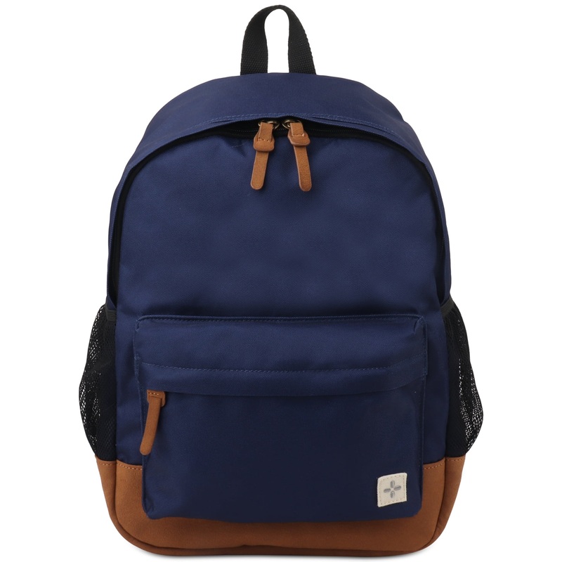Sun Stone Mens Riley Solid Backpack Bag Navy Blue Tan