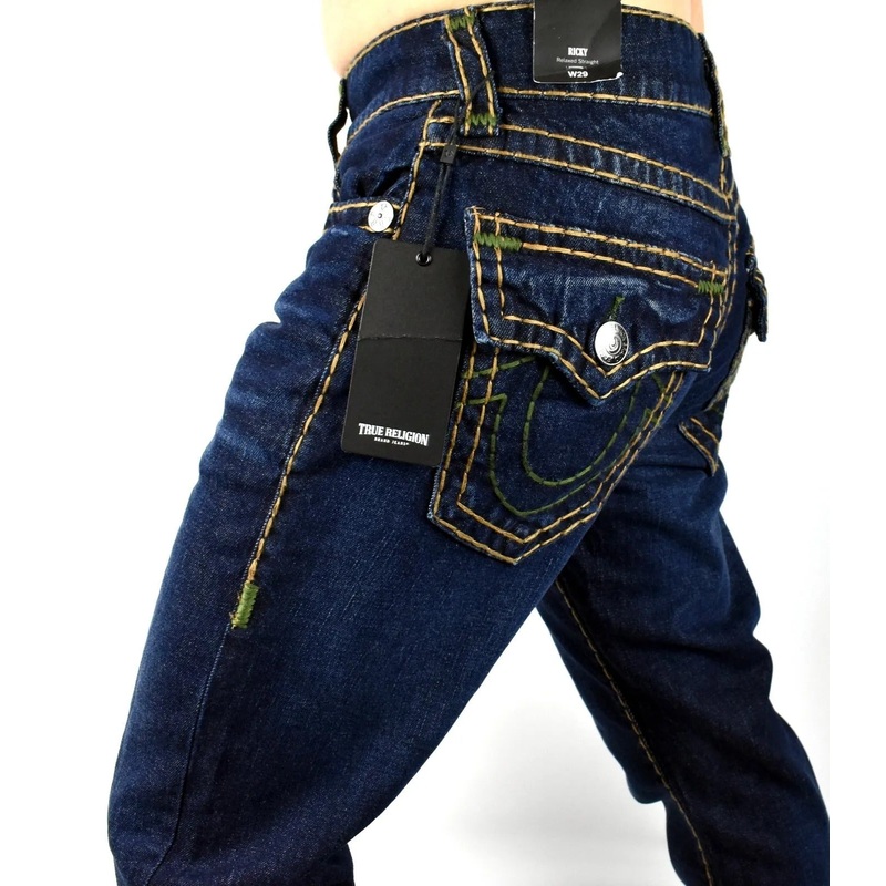 True Religion Men's Flap Ricky Super T Straight Denim Jeans Size 38 Blue