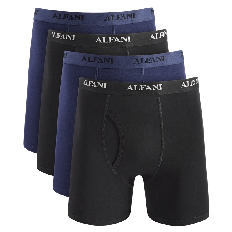 Alfani Men's 4 Pack Moisture Wicking Cotton Boxer Briefs Blue Black Large