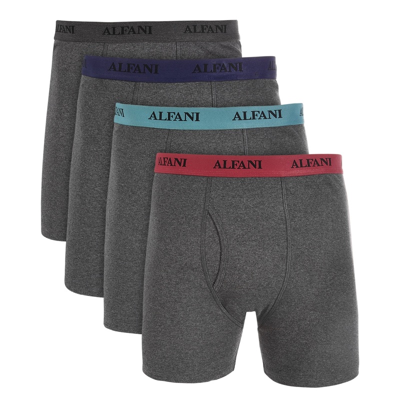 Alfani Men's 4 Pack Moisture Wicking Cotton Boxer Briefs Charcoal Grey Medium
