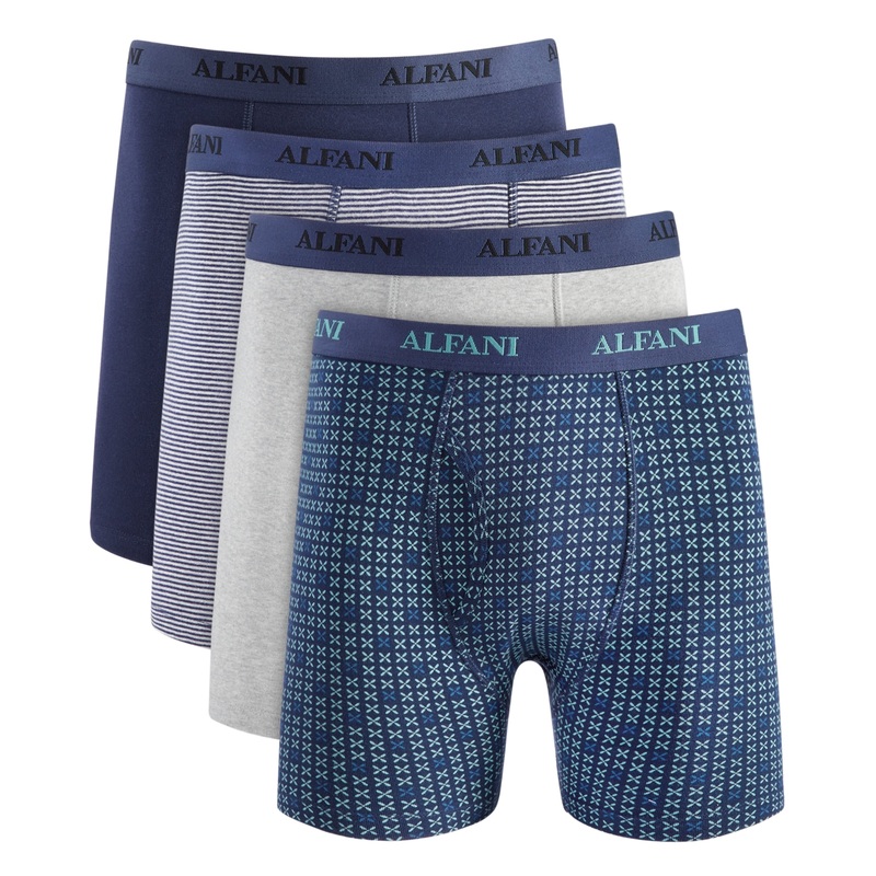 Alfani Men's 4 Pack Moisture Wicking Cotton Boxer Briefs Navy Blue Combo Large