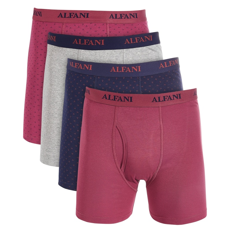 Alfani Mens 4 Pack Moisture Wicking Boxer Briefs Underwear Red Blue Combo XL