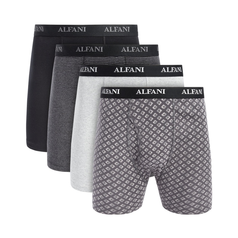Alfani Mens 4 Pk Texture Cotton Boxer Briefs Grey Large