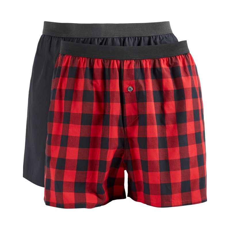 Club Room Men's 2 Pack Boxer Shorts Patterned Solid Deep Black Red XL