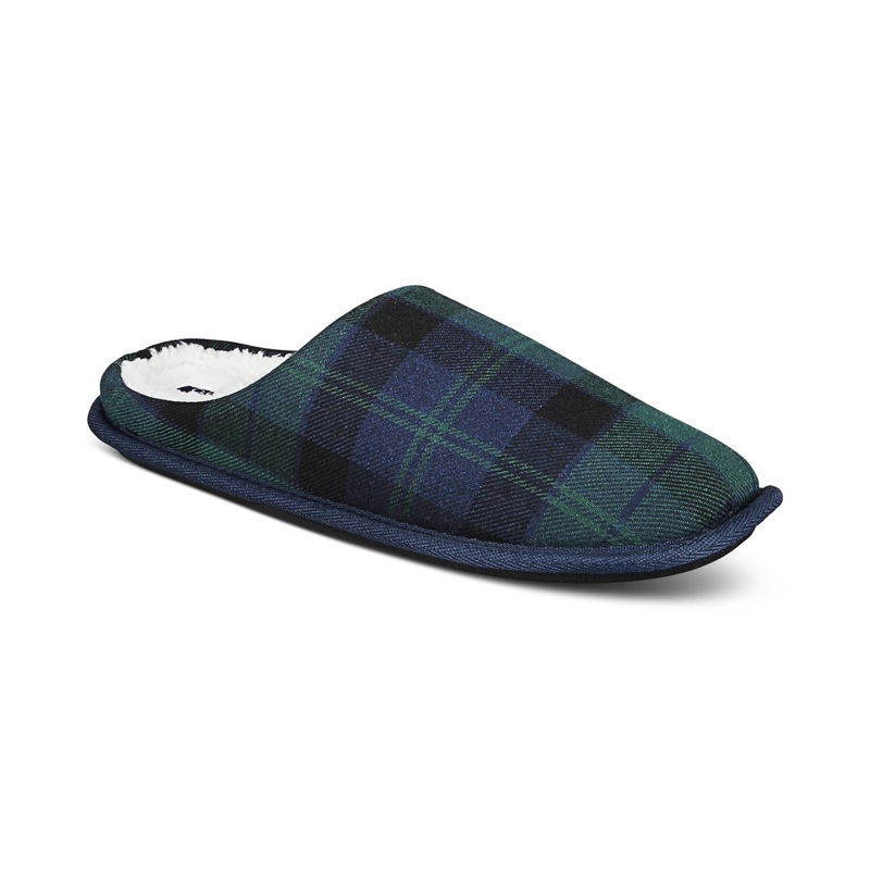 Club Room Men's Barn Plaid Slippers Blue Green Large 10 to 11