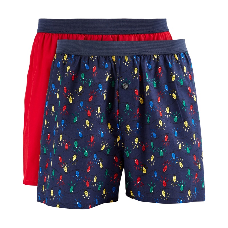 Club Room Mens 2 Pack Boxer Shorts Patterned Solid Tango Red Navy Blue Xl