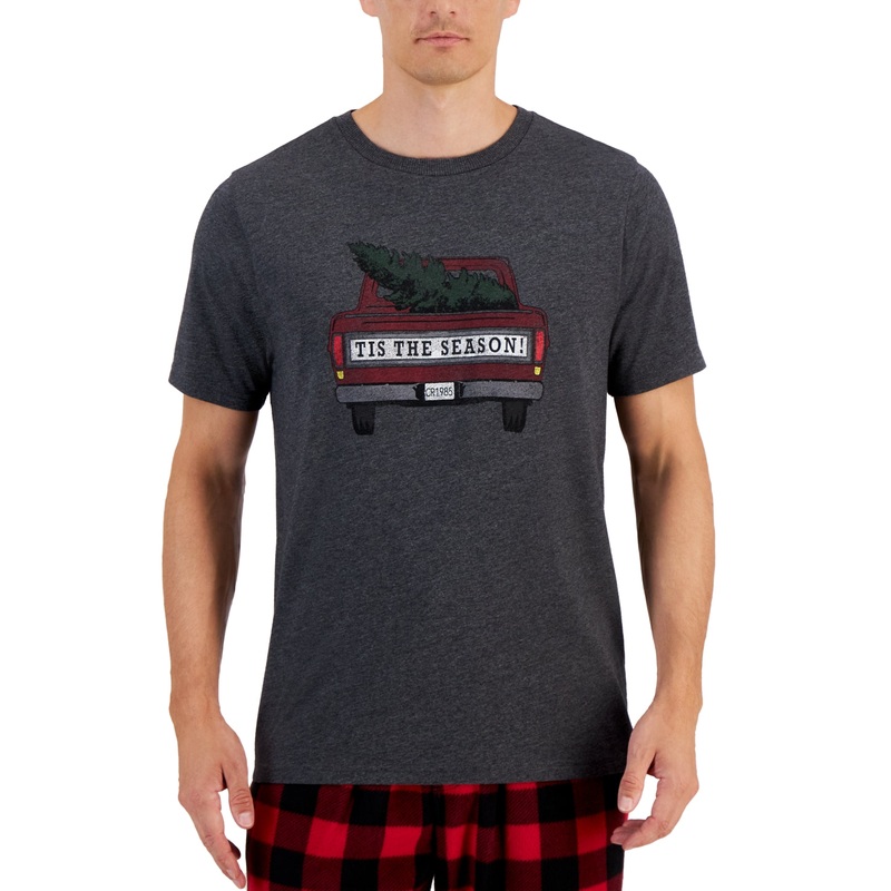 Club Room Mens Holiday Short Sleeve Pajama T Shirt Charcoal Grey Large