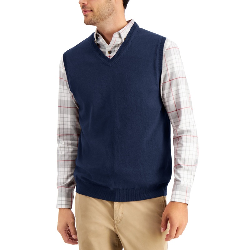 Club Room Mens V Neck Sweater Vest Blue Large