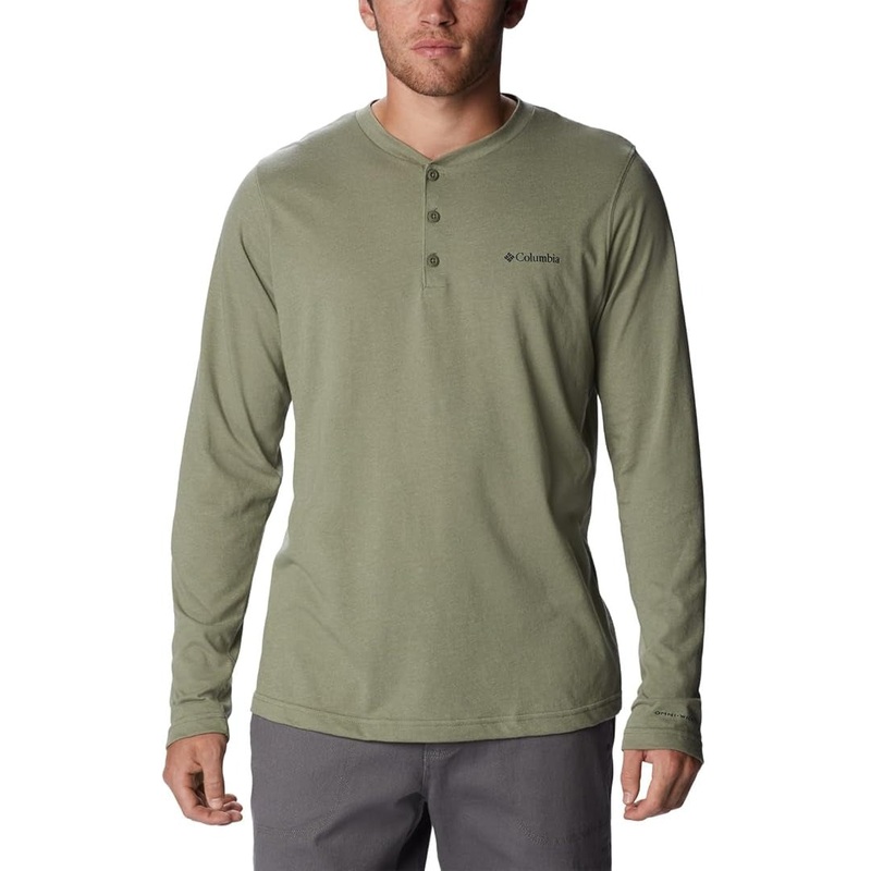 Columbia Men's Thistletown Logo Henley Long Sleeve Shirt Small Green