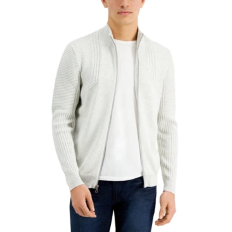 INC International Concepts Mens Champ Full Zip Sweater Light Whispy Grey XL