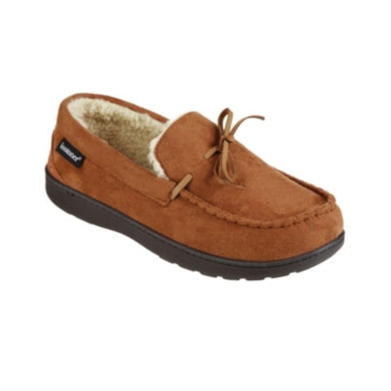 Isotoner Signature Mens Memory Foam Moccasins Slippers Brown Large  9.5 to 10.5