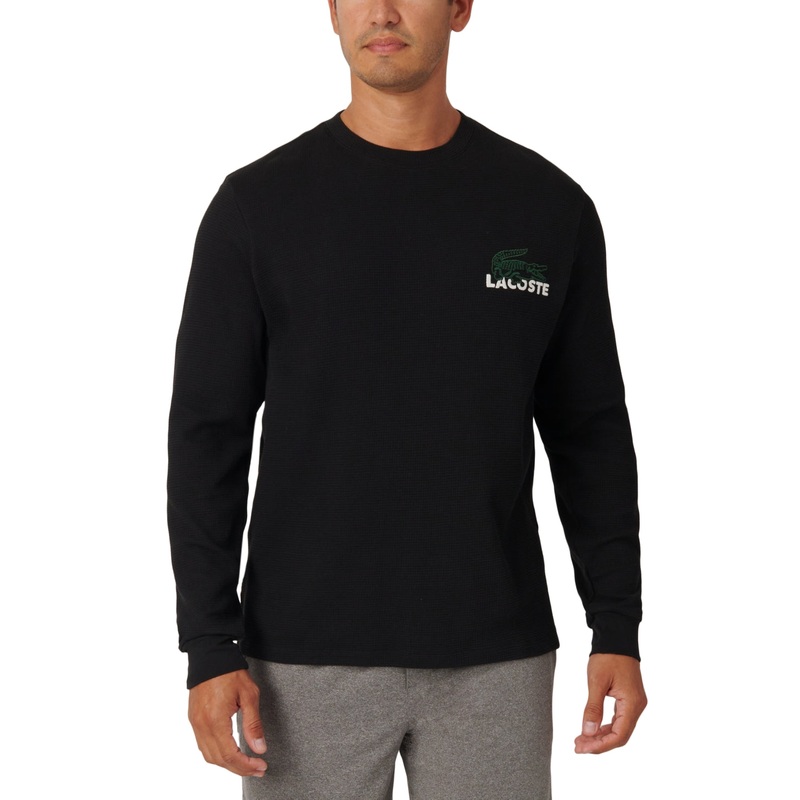 Lacoste Men's Relaxed Fit Large Croc  Logo Sleep Shirt Black Medium