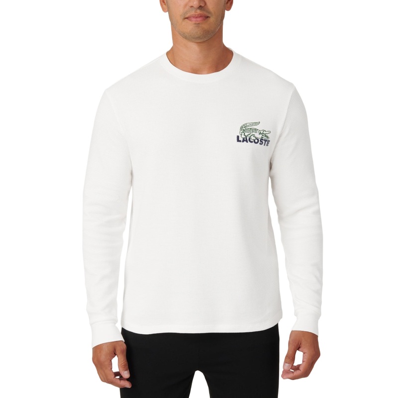 Lacoste Men's Relaxed Fit Large Croc  Logo Sleep Shirt White Large