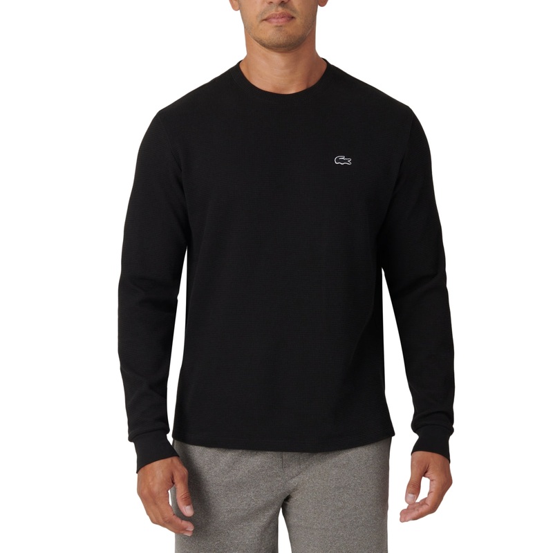 Lacoste Men's Waffle Knit Thermal Sleep Shirt Black Small