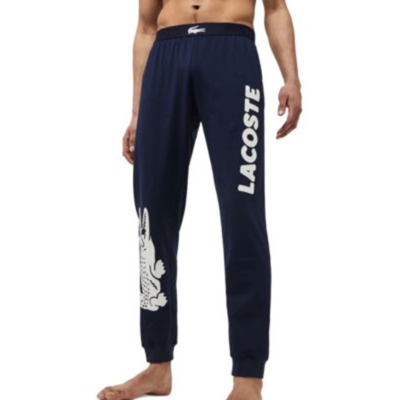 Lacoste Mens Cotton Fleece Lounge Jogger Pajama Pants Blue Large